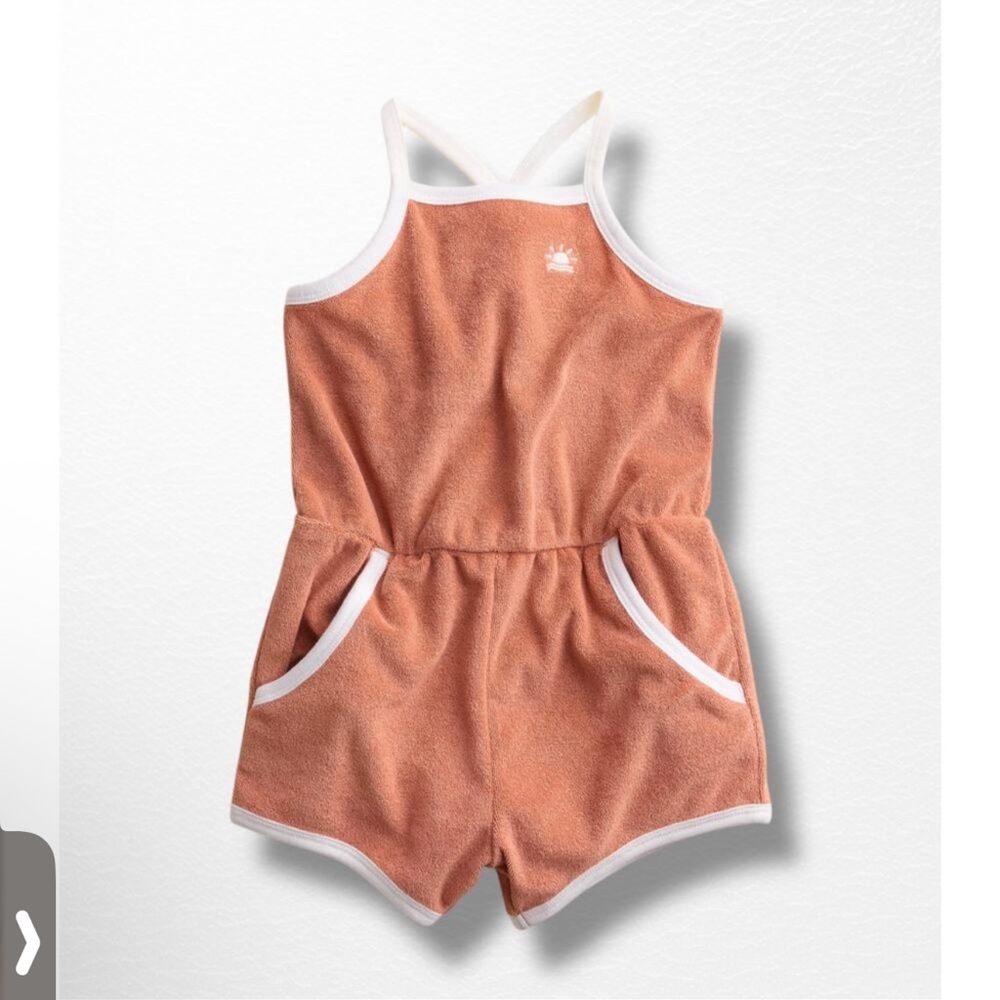 Little Co. Terry Cloth Beach Romper Rust Colored Sun Embroidered 9 months